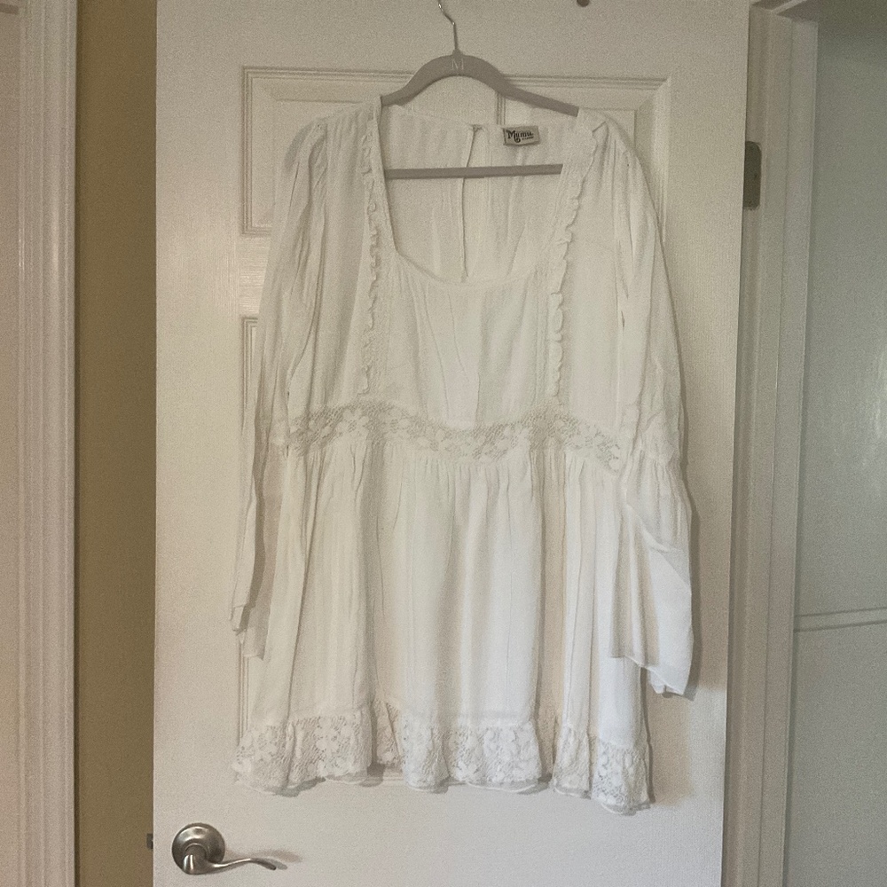 Show Me Your MUMU White Ruffle Dress with Lace - XL